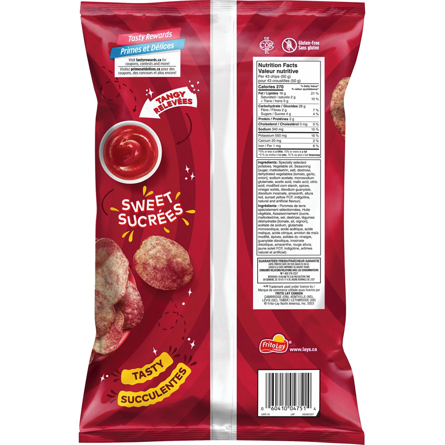 Lay's Ketchup Chips - Tangy and Savory Canadian Snack Nutrition facts